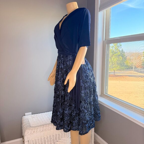 Alex Evenings Tea Length Dress with Rosette Detail 16P NWT - Picture 5 of 13